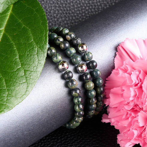 Jaspe Vert Minuit | Argent sterling .925 | Bracelet de perles de pierres précieuses de guérison